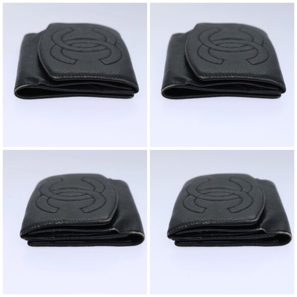 CHANEL COCO Mark Wallet Grained Calf Skin Black Gold CC Auth bs16752 - Picture 16 of 16